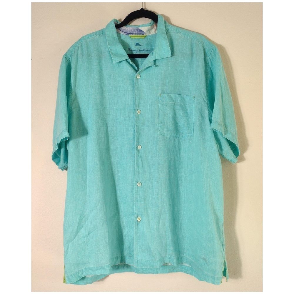 Tommy Bahama Linen Button Down Sea Glass Green Camp Shirt